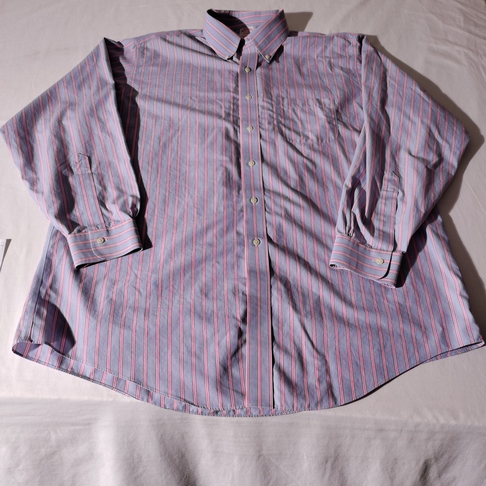 Brooks‎ Brothers Shirt 17.5 - 35 Lavender Red White Striped Button - Imperfect